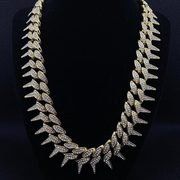 Men's 24' Iced Out Diamond 25mm 2 Row Spiked Chain Necklace - Picture 2 of 4